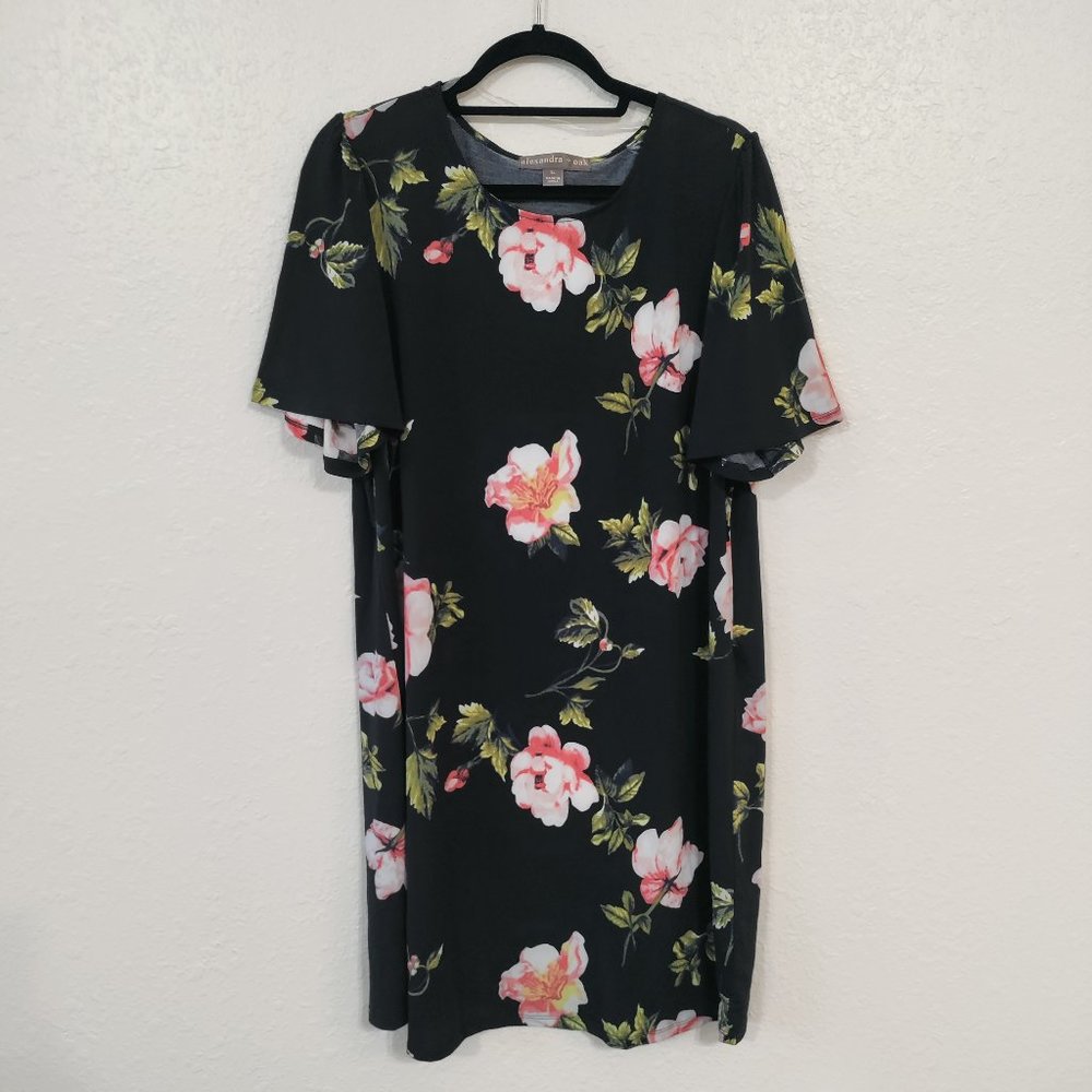 Alexandra Oak Women's Floral Elbow Sleeve Dress Black XL